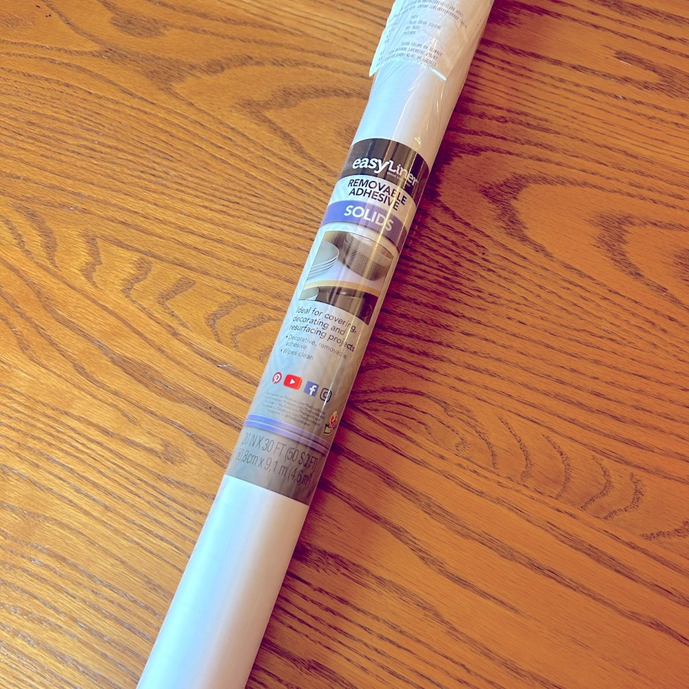 White Shelf Lining with removable adhesive.